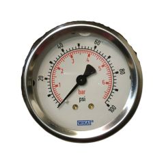PRESSURE GAUGE 0-100 PSI 2.5IN DIAL, REAR MOUNT, 1/4IN MNPT CONN
